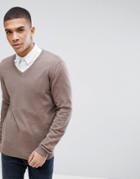 Asos Cotton V-neck Sweater In Light Brown - Brown