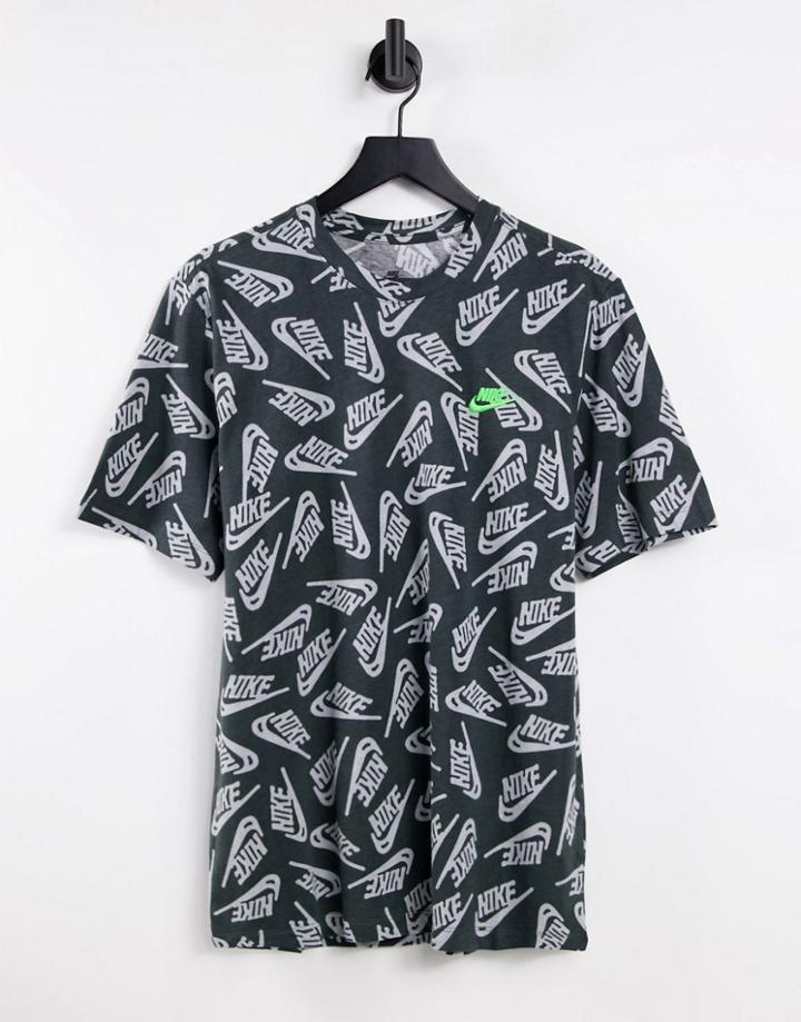 Nike Sport Essentials All-over Logo Print T-shirt In Dark Gray