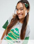 Asos Pack Of 2 Holidays Tree Hair Clips - Multi