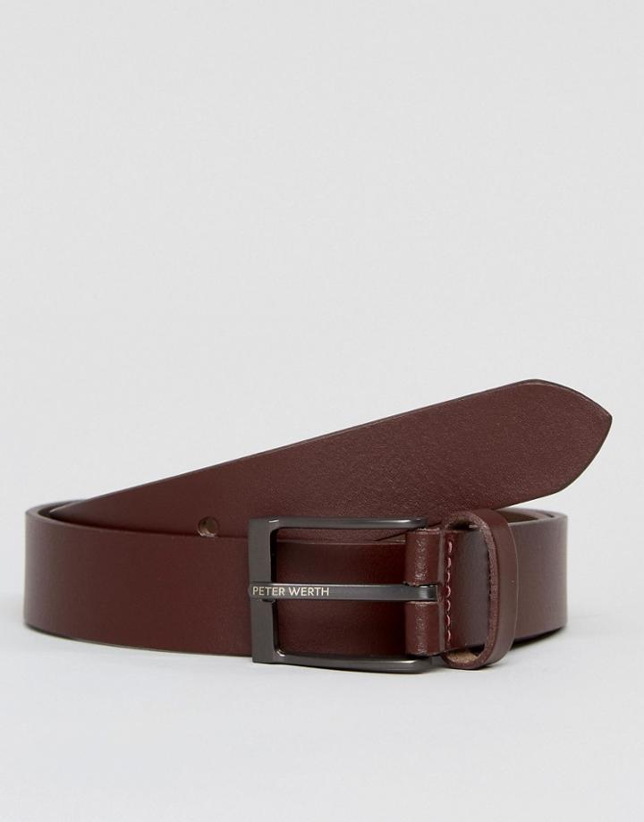 Peter Werth Leather Belt In Burgundy With Gun Metal Buckle - Black