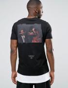 Asos Super Longline T-shirt With Renaissance Painting Back Print And Contrast Hem Extender - Black