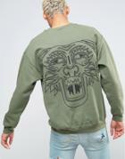 Hnr Ldn Tiger Back Print Sweater - Green