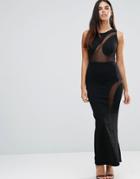 Tfnc Maxi Dress With Mesh Detail And Side Split - Black