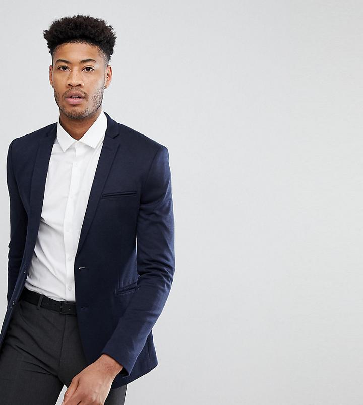 Asos Design Tall Super Skinny Blazer In Navy Jersey - Navy