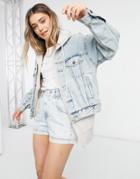Cotton: On Oversized Denim Jacket In Light Wash Blue-blues