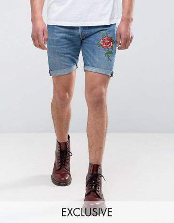 Reclaimed Vintage Revived Levis Shorts With Rose Print - Blue