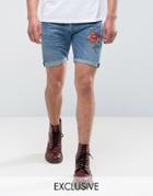 Reclaimed Vintage Revived Levis Shorts With Rose Print - Blue