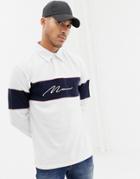 Boohooman Rugby Polo Shirt With Man Print In White - White