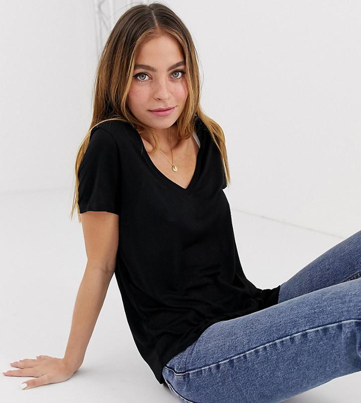 Asos Design Petite V-neck T-shirt With Short Sleeves In Black
