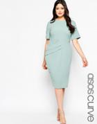 Asos Curve Premium Pencil Dress With Pleat Side - Duck Egg
