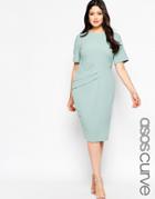 Asos Curve Premium Pencil Dress With Pleat Side - Duck Egg