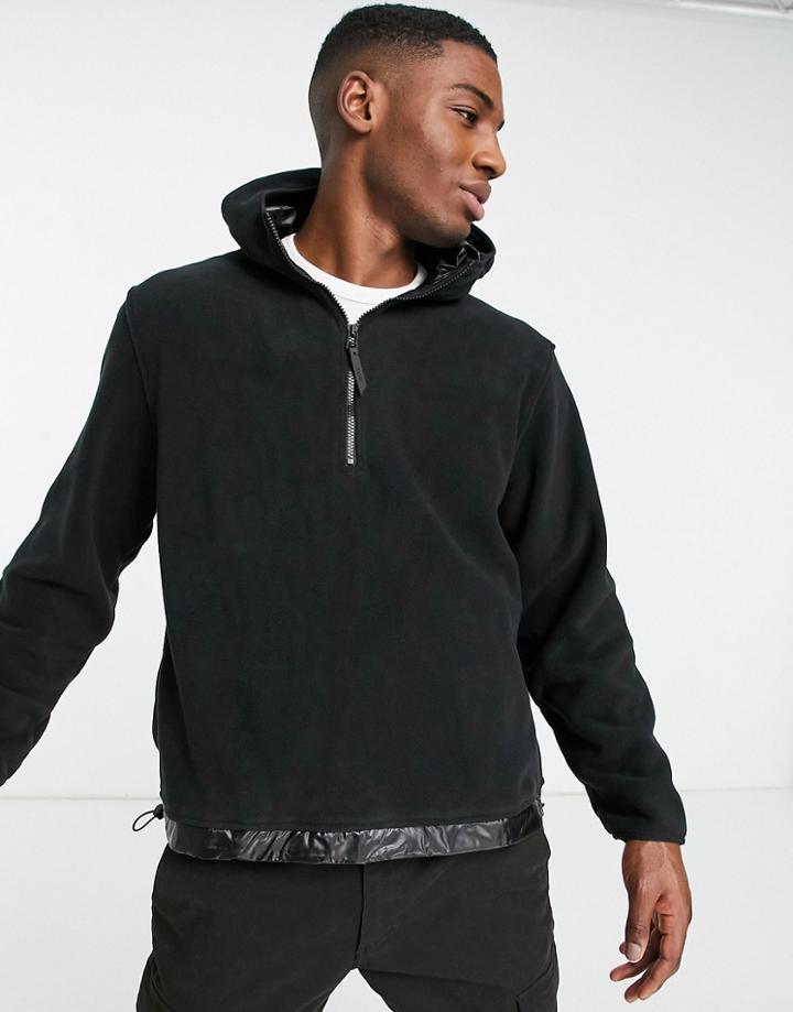 Rains Fleece Hooded Pullover Jacket In Black