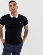 Fred Perry Contrast Rib Collar Pique Polo In Black - Black