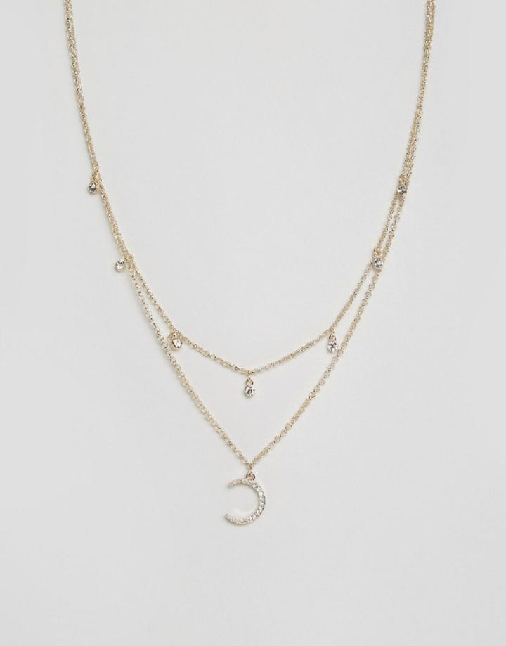 Lipsy Ariana Grande Moon Multirow Necklace - Gold