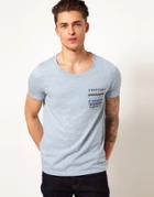 Asos T-shirt With Contrast Printed Pocket - Blue