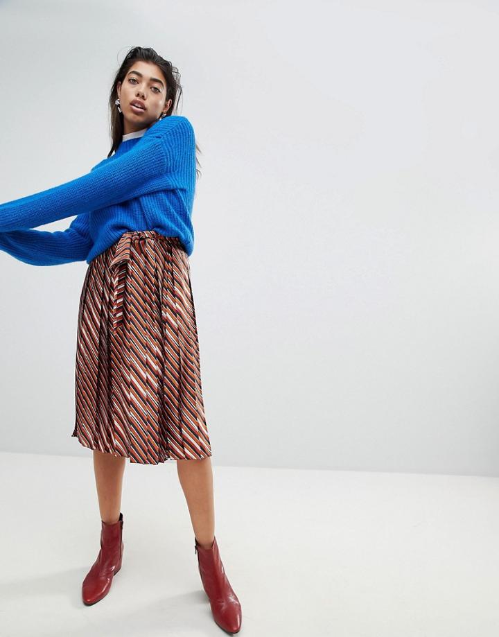 Mango Wide Pleated Tie Detail Skirt - Multi