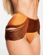 Asos Design Bikini Bottom With Fringe Detail In Rust-brown