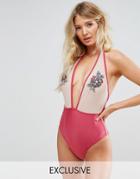 Peek & Beau Embellished Plunge Swimsuit B/c - E/f Cup - Purple