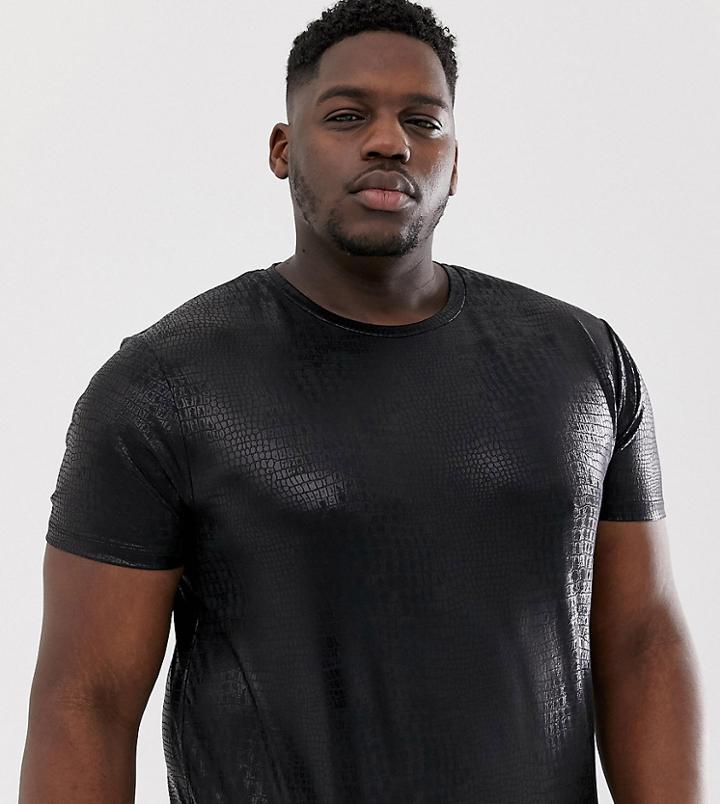 Asos Design Plus Longline T-shirt In Snake Skin In Black