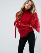 Asos Sweater With High Neck And Lace Flare Sleeves - Red