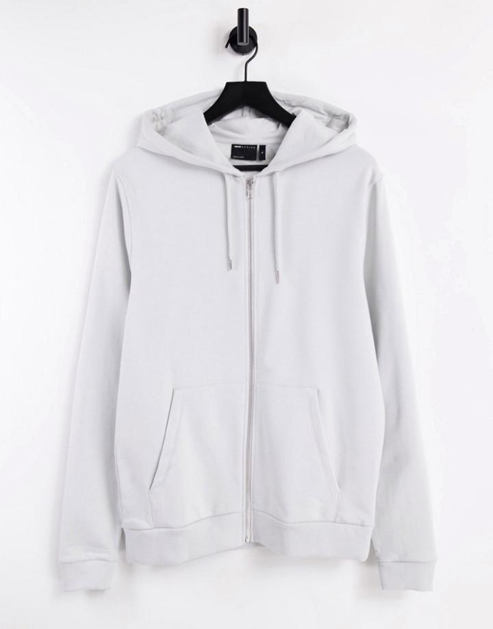 Asos Design Organic Zip-up Hoodie In Gray-grey