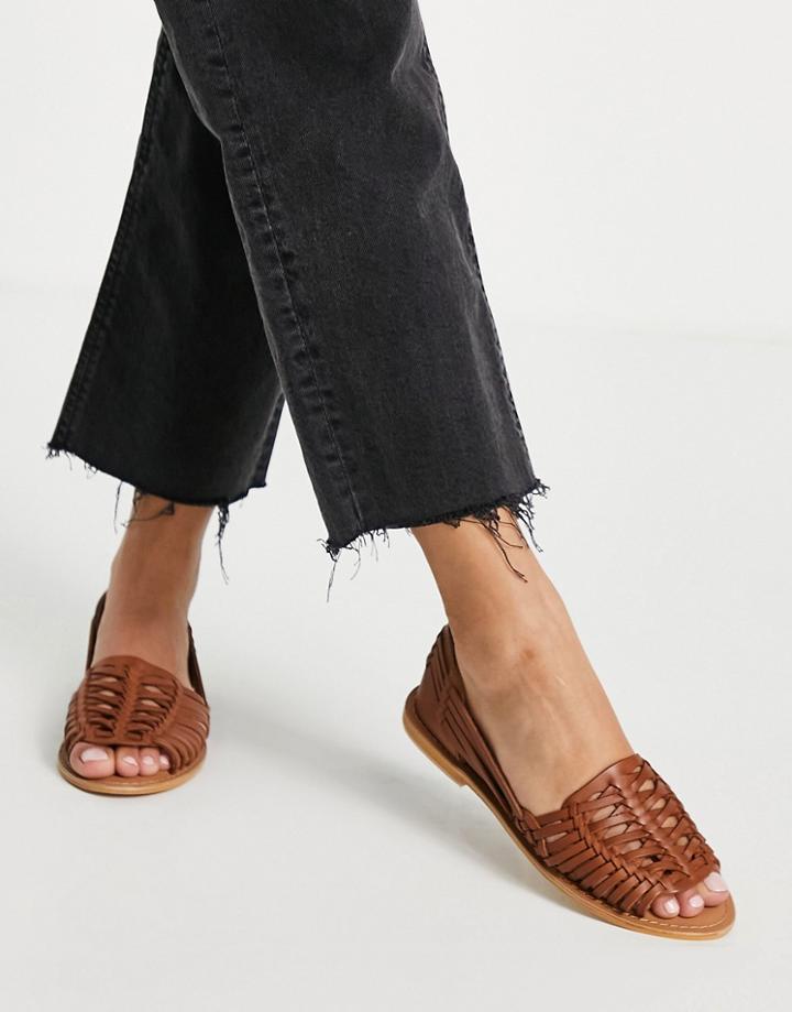 Asos Design Florentine Woven Leather Sandals In Tan-brown