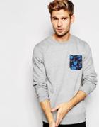 Esprit Crew Neck Sweatshirt With Camo Pocket - Medium Gray
