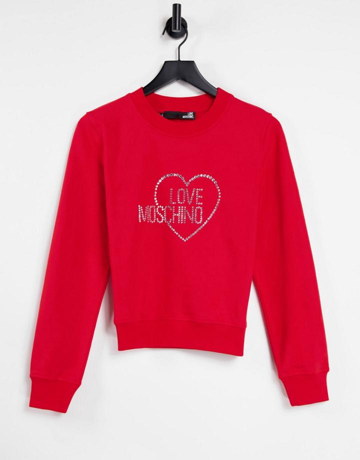 Love Moschino Rhinestone Logo Sweatshirt In Red