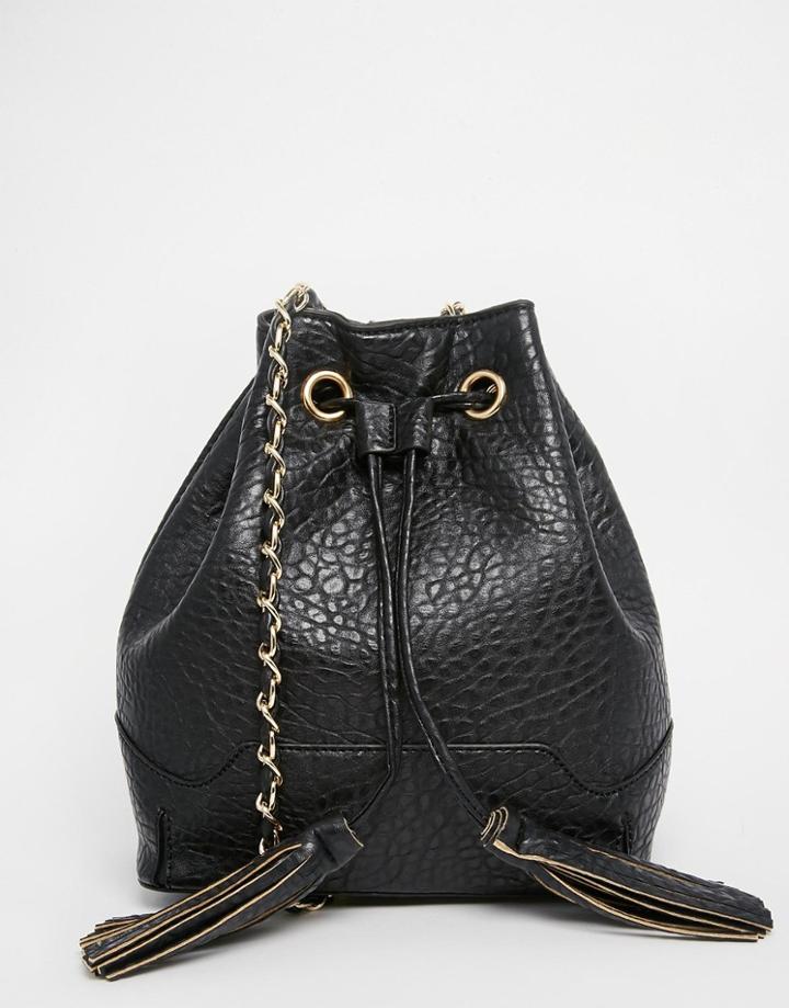 Yoki Fashion Drawstring Bag With Tassel Pulls - Black