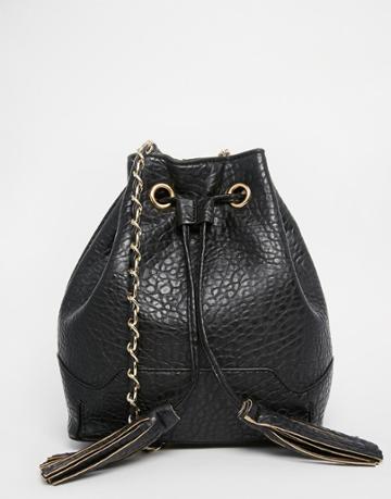 Yoki Fashion Drawstring Bag With Tassel Pulls - Black