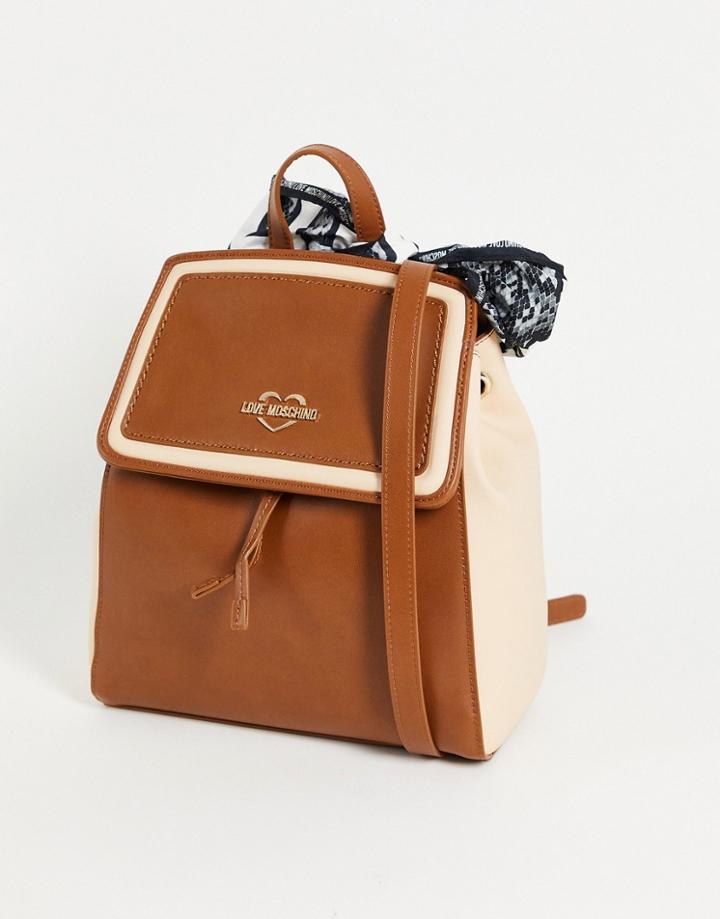 Love Moschino Scarf Backpack In Tan-brown