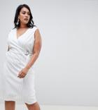 Asos Design Curve Stripe Wrap Dress With D Ring Detail - Multi