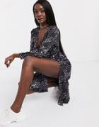 Missguided Midi Tea Dress With Button Detail In Ditsy Floral Print-multi