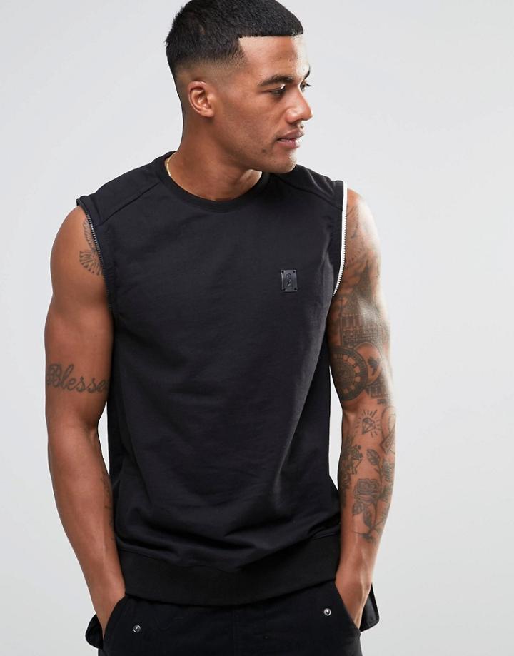 Religion Sleeveless Sweatshirt With Zip Detail - Black