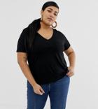 Asos Design Curve V-neck T-shirt With Short Sleeves In Black - Black