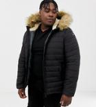 Schott Rocky 2 Hooded Puffer Bomber With Detachable Faux Fur Trim In Black - Black