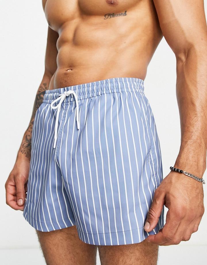 Abercrombie & Fitch 5inch Relaxed Fit Striped Print Swim Shorts In Blue