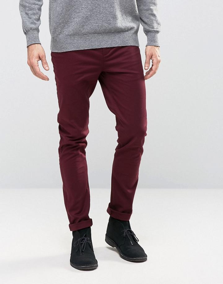 Asos Skinny Chinos In Burgundy - Purple