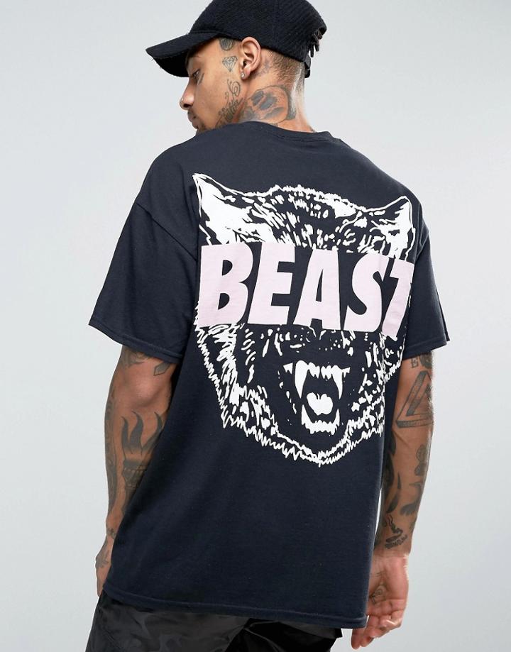 Hnr Ldn Oversized Beast Back Print T-shirt - Black