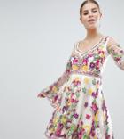 A Star Is Born Multi Colored Embellished Mini Skater Dress With Fluted Sleeve - Multi
