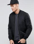 Asos Bomber Jacket With Faux Leather Detailling In Black - Black