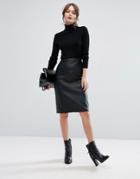 New Look Faux Leather Pencil Midi Skirt - Black