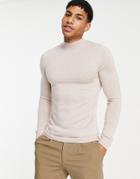 Asos Design Muscle Fit Merino Wool Turtleneck Sweater In Oatmeal-neutral