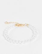 Asos Design Bracelet With 6mm Faux Pearl In Gold Tone