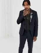 Asos Edition Skinny Suit Jacket In Navy 100% Wool With Embroidery - Navy