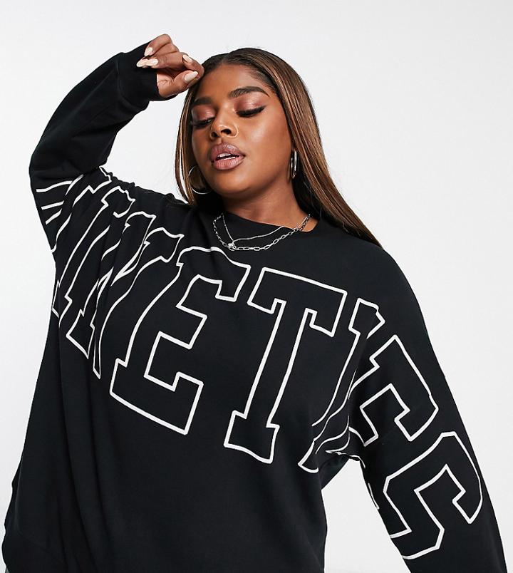 Asos Design Curve 90s Slogan Print Sweat-black