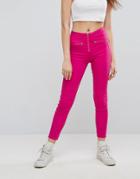 Bershka Zip Detail Biker Jeans - Pink
