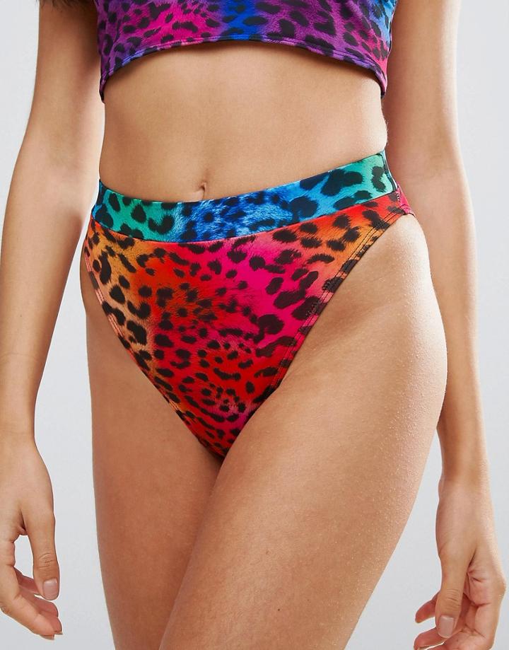 Jaded London Animal Print High Leg Bikini Bottom - Multi