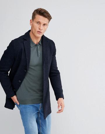 Stanley Adams Textured Boucle Overcoat - Navy