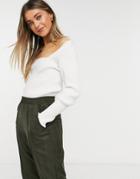 Asos Design Ribbed Sweater With Square Neck In Cream-white